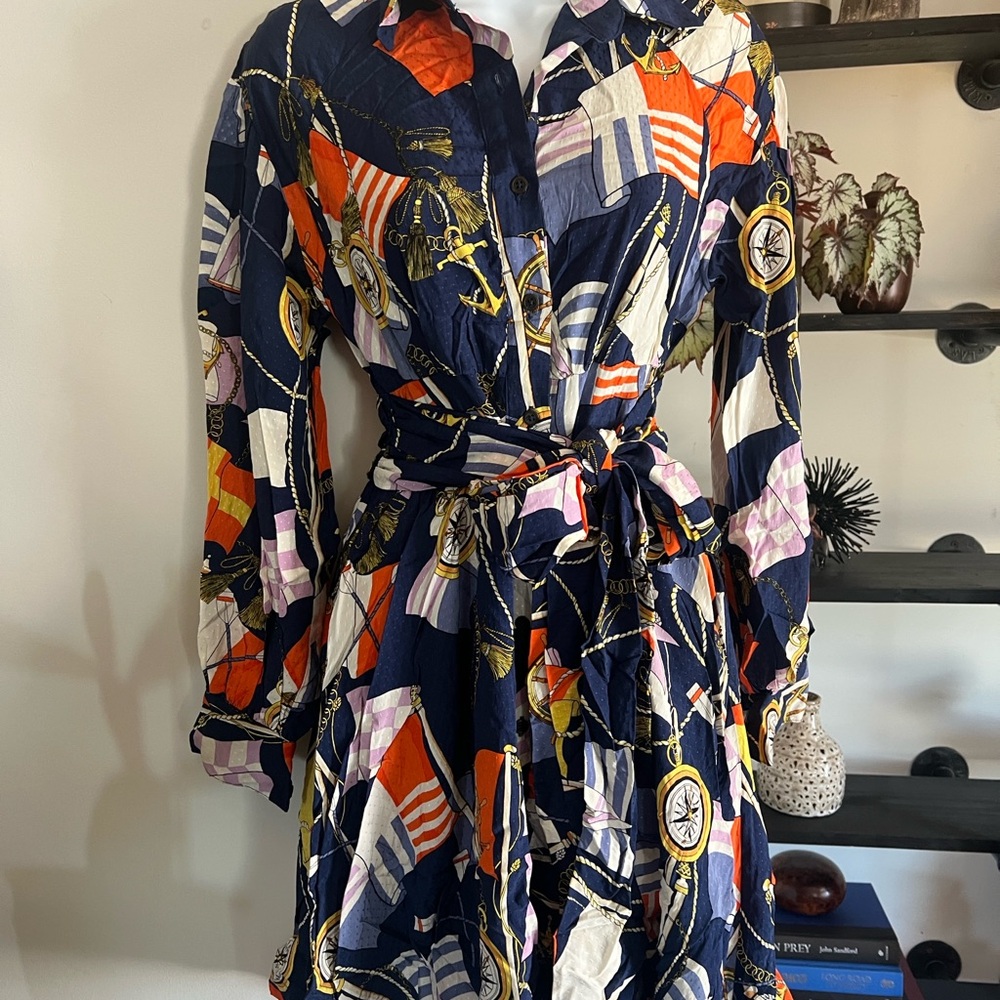 Maeve Blue and Orange Tie Front Wrap Dress